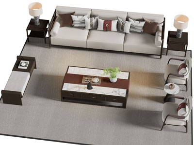 新中式多人沙发 休闲椅子和茶几组合