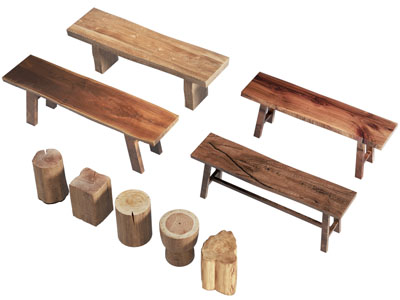 现代实木长凳子 圆形树桩凳子