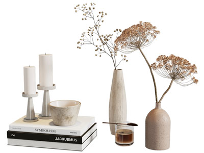 现代书本 烛台 花瓶花卉摆件组合