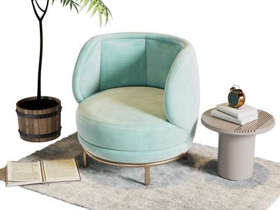 新中式单人沙发 边几