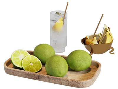 现代托盘柠檬 玻璃杯子 餐桌摆件