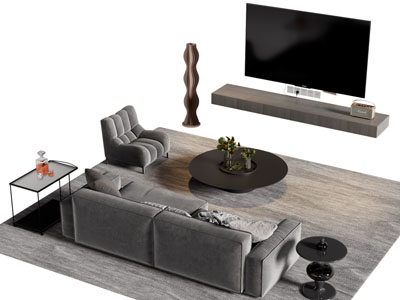 现代双人 单人沙发 电视柜和茶几组合