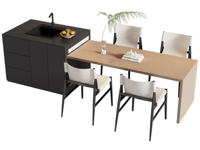 现代水吧台餐桌椅组合