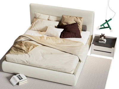 现代奶油风双人床 床头柜