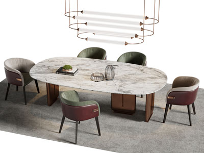现代椭圆形餐桌椅组合