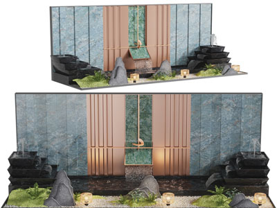 新中式庭院景观墙 假山 装饰灯 水景园艺小品