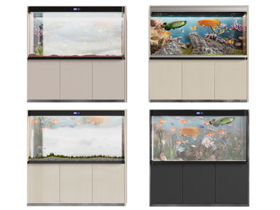 现代带收纳柜的鱼缸水族