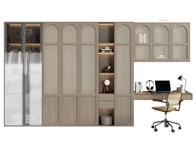 侘寂风书桌椅组合 衣柜 衣服3d模型 侘寂风书桌椅组合 衣柜 衣服