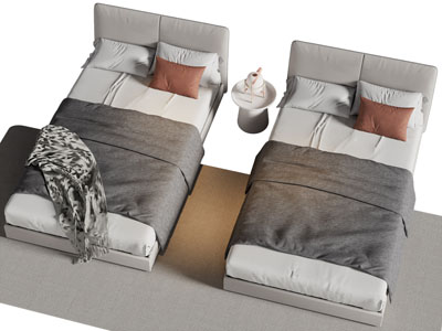 现代酒店单人床 床头几