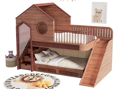 现代儿童中古风上下床 上下铺