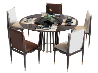 现代圆形餐桌椅组合