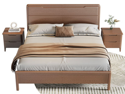 北欧实木双人床 床头柜