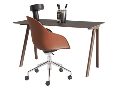 现代中古风书桌椅组合3d模型 现代中古风书桌椅组合