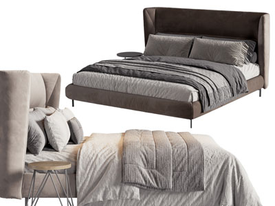 现代双人床 床头几