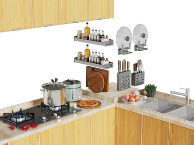 现代燃气灶 刀具 锅盖厨具收纳架