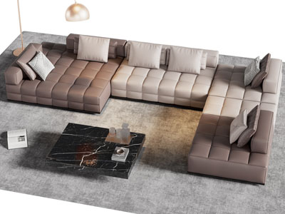 现代转角多人沙发 茶几组合3d模型 现代转角多人沙发 茶几组合