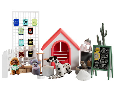 现代宠物狗 狗窝 狗狗衣服美陈