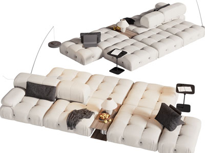 现代奶油风双向多人沙发3d模型 现代奶油风双向多人沙发