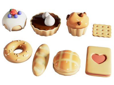 现代卡通面包 甜甜圈 蛋糕 饼干