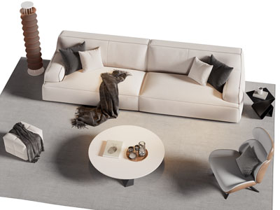 现代布艺双人沙发 休闲椅子和茶几组合