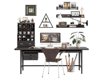 法式书桌椅组合 墙面置物架 杯架3d模型 法式书桌椅组合 墙面置物架 杯架