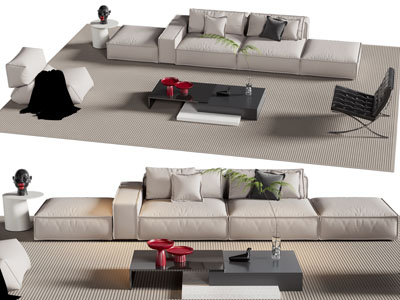 现代多人沙发 懒人沙发和茶几组合