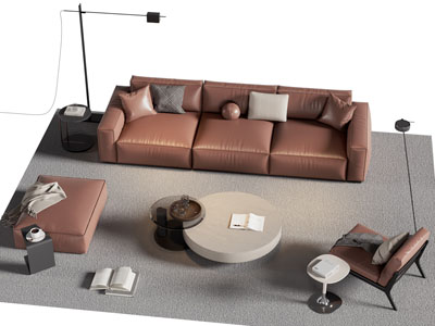 现代多人沙发 沙发凳 休闲椅和茶几组合