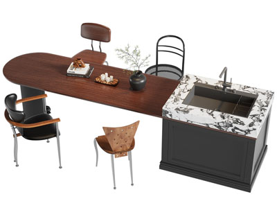 法式中古风水吧台餐桌椅组合