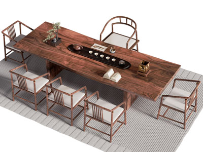 新中式实木长方形茶桌椅组合