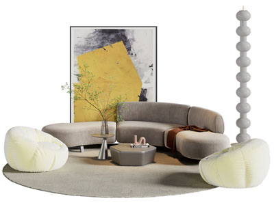 现代户型多人沙发 懒人沙发和茶几组合 地画