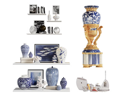 新中式青花瓷陶瓷器皿摆件组合