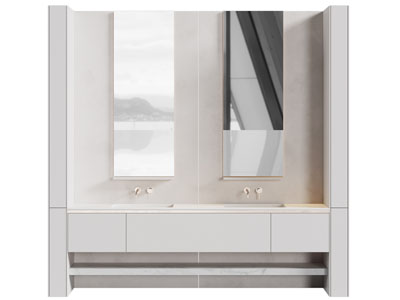 现代双盆洗手台 镜子 浴室柜