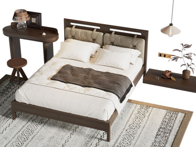 现代中古风双人床 床头几