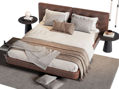 现代双人床 床头柜