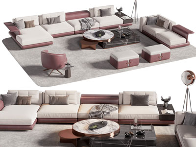 现代多人沙发 贵妃椅和茶几组合