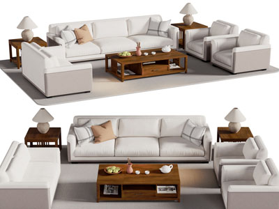 新中式多人 单人沙发和茶几组合
