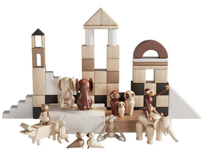 现代儿童积木玩具 木质动物雕塑雕刻摆件