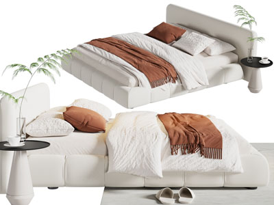 现代布艺双人床 床头几