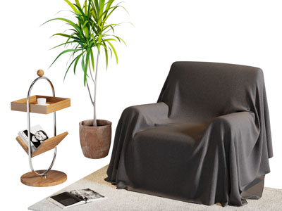 现代单人沙发 边几