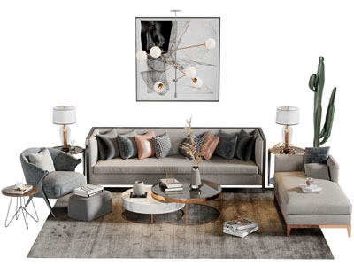 现代多人沙发 贵妃椅 休闲椅子和茶几组合