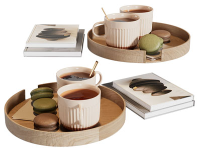 现代咖啡杯 饼干 书本摆件组合