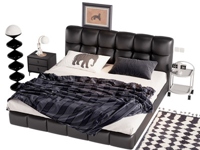 法式双人床 床头柜 落地灯