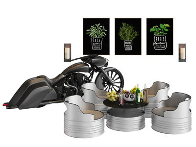 工业风loft油桶餐桌椅组合 装饰挂画