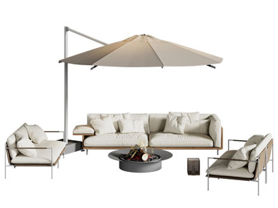 现代遮阳伞 休闲多人沙发 茶几组合