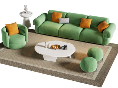 现代多人沙发 沙发凳子和茶几组合