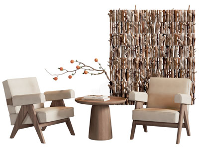 侘寂风休闲椅子 边几 隔断