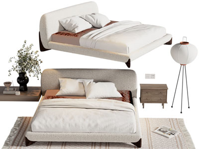 现代布艺双人床 床头柜