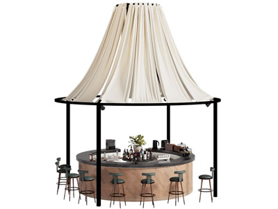 现代露营风圆形咖啡馆吧台 操作台