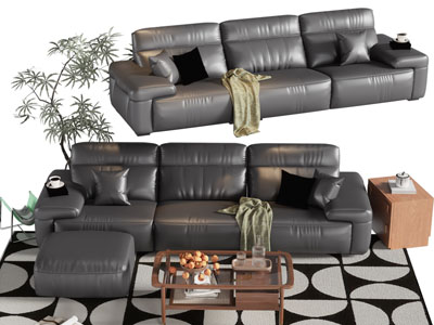 法式皮质多人沙发 茶几组合3d模型 法式皮质多人沙发 茶几组合