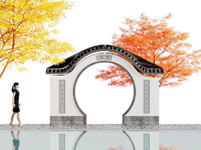 新中式门拱 园林景墙大门